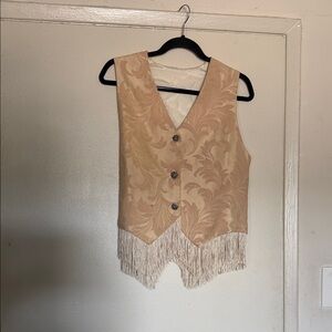 Ornate Daphne Dangerlove Vintage Beige Brocade L Vest with Decorative Button
